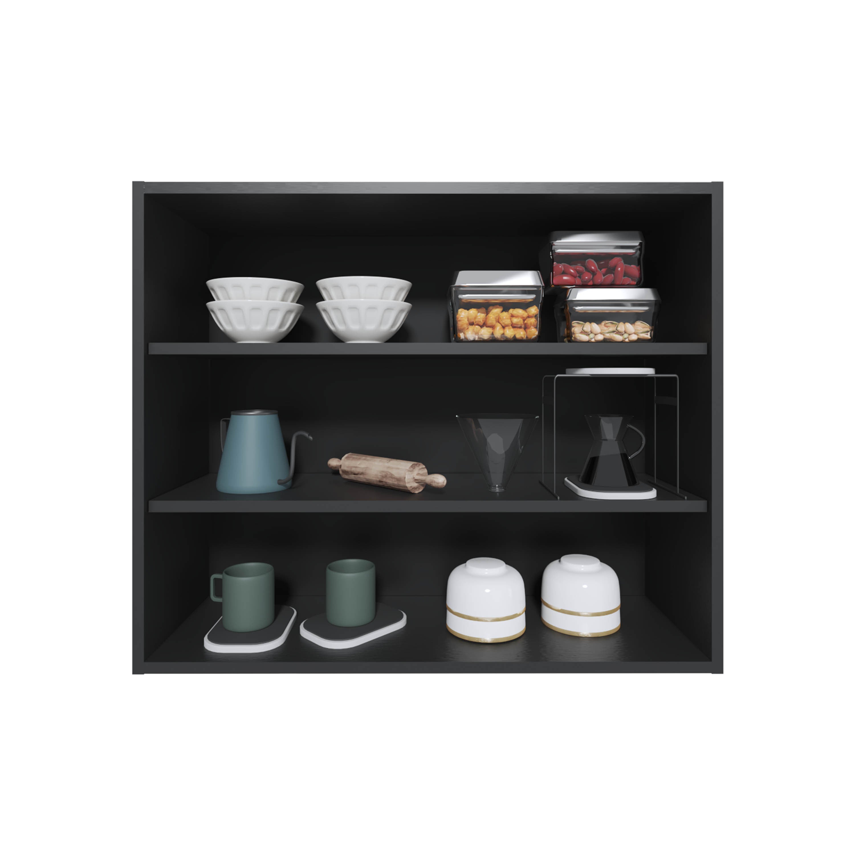 Wally 36 Wide x 30H 3-Tier Open Wall Cabinet, Wall Shelf, Storage Cabinet, Cube Shelf Bedroom, Office, Living Room, Garage Black