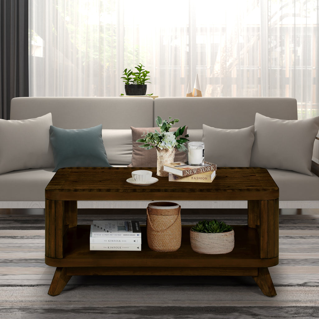 Rectangular Living Room Coffee Table Set, 3-Piece Living Room Table Set with Solid Wood Legs, 1 Coffee Table and 2 End Table, Wood Center Table Tea Table Set .Easy Assembly, Walnut