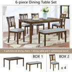 6PCs Kitchen Dining Set, Rectangular Wooden Dining Table with 4 Upholstered Chairs and a Bench, Dining Table Set for 6 People, Living Room, Home Bar and Kitchen, Walnut Dining Table Set
