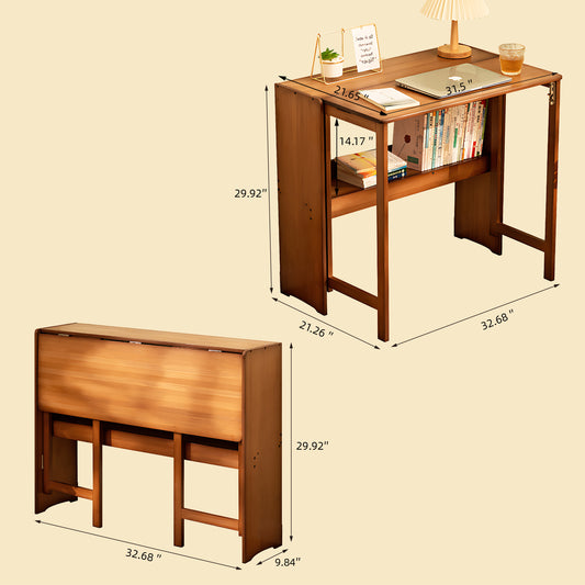 Bamboo Folding Desk,Space-Saving Computer Desk for Small Spaces, Foldable Study Table for Bedroom, Home Office, Dorm, Apartment (Brown) Desk