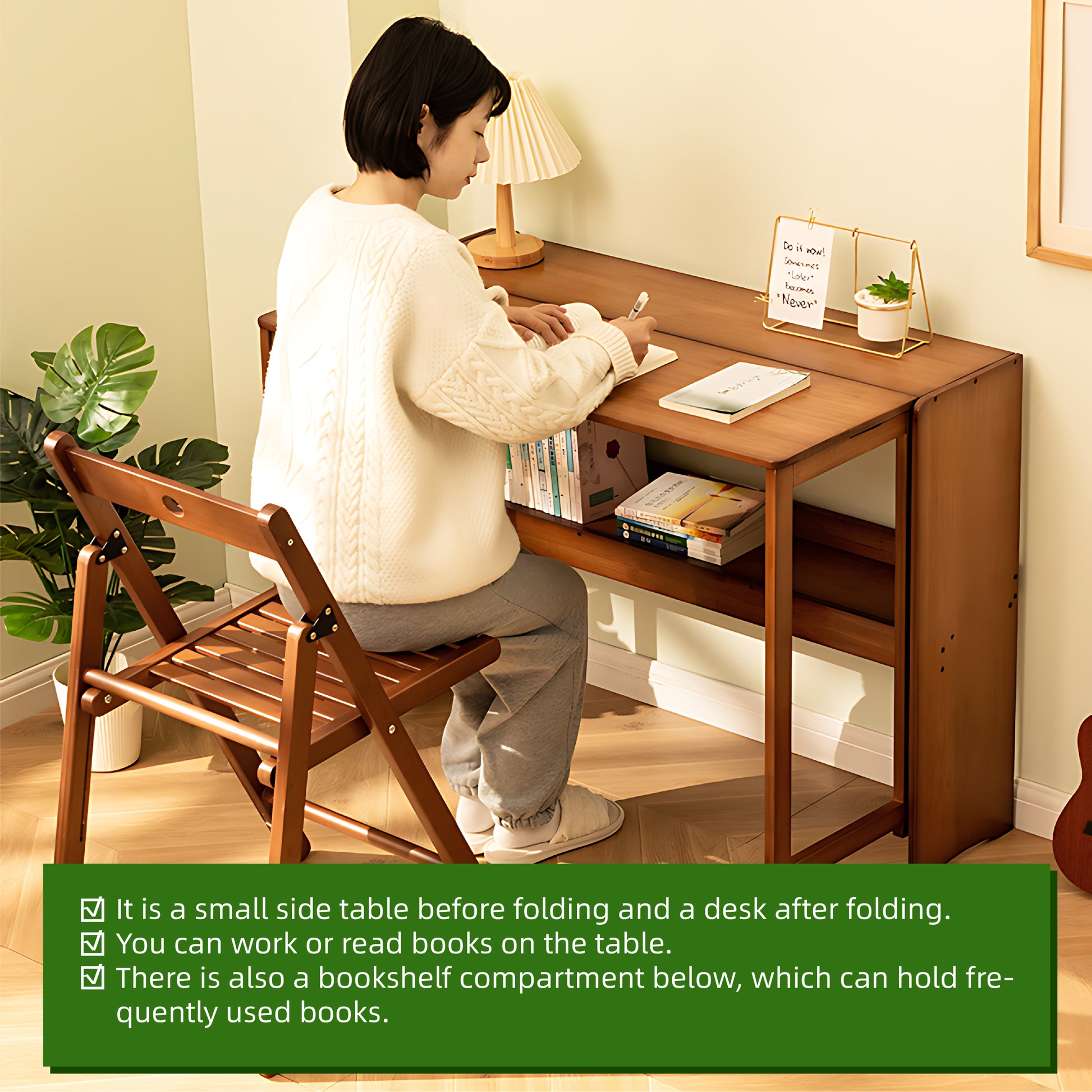 Bamboo Folding Desk,Space-Saving Computer Desk for Small Spaces, Foldable Study Table for Bedroom, Home Office, Dorm, Apartment (Brown) Desk