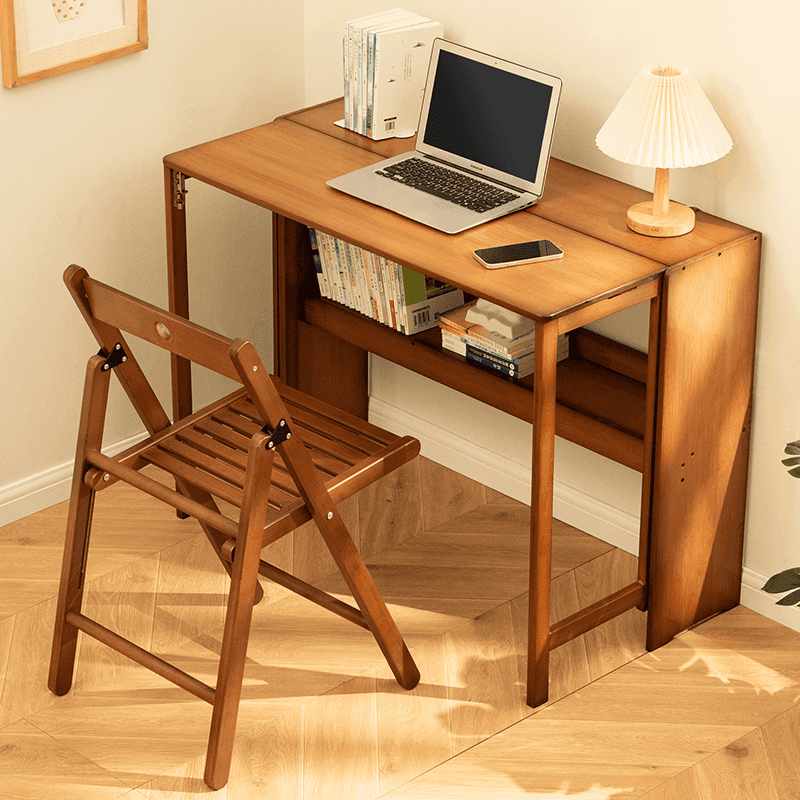 Bamboo Folding Desk,Space-Saving Computer Desk for Small Spaces, Foldable Study Table for Bedroom, Home Office, Dorm, Apartment (Brown) Desk