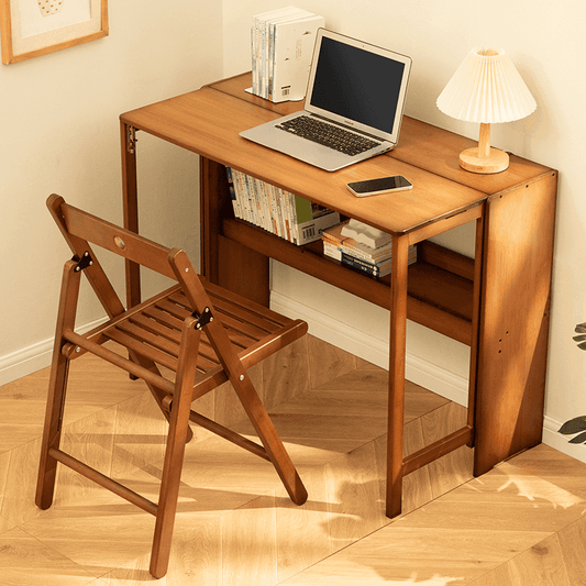 Bamboo Folding Desk,Space-Saving Computer Desk for Small Spaces, Foldable Study Table for Bedroom, Home Office, Dorm, Apartment (Brown) Desk