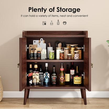 Sideboard Buffet Cabinet with Storage, Bar Liquor Cabinet with Rattan Decorated Doors, Credenza Console Tablefor Dining Room, Living Room,Hallway,Walnut