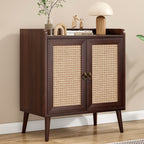 Sideboard Buffet Cabinet with Storage, Bar Liquor Cabinet with Rattan Decorated Doors, Credenza Console Tablefor Dining Room, Living Room,Hallway,Walnut