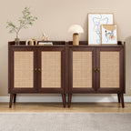 Sideboard Buffet Cabinet with Storage, Bar Liquor Cabinet with Rattan Decorated Doors, Credenza Console Tablefor Dining Room, Living Room,Hallway,Walnut