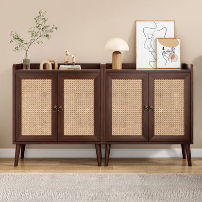 Sideboard Buffet Cabinet with Storage, Bar Liquor Cabinet with Rattan Decorated Doors, Credenza Console Tablefor Dining Room, Living Room,Hallway,Walnut