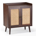 Sideboard Buffet Cabinet with Storage, Bar Liquor Cabinet with Rattan Decorated Doors, Credenza Console Tablefor Dining Room, Living Room,Hallway,Walnut