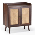 Sideboard Buffet Cabinet with Storage, Bar Liquor Cabinet with Rattan Decorated Doors, Credenza Console Tablefor Dining Room, Living Room,Hallway,Walnut