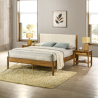 Vichy 3-Piece Rubberwood Corduroy Bedroom Set, Platform Bed with Two Nightstands, Queen