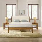 Vichy 3-Piece Rubberwood Corduroy Bedroom Set, Platform Bed with Two Nightstands, Queen