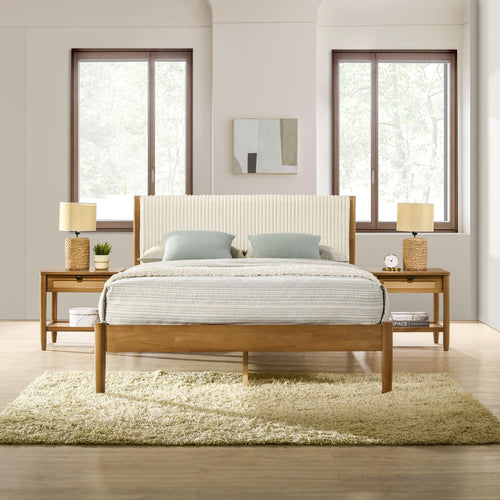 Walnut Corduroy Rubberwood Queen Platform Bedroom Set.