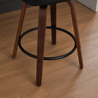 Set of 3 Counter Height Bar Stools - 26 inch Rattan Counter Height Stools with Cane Back, Upholstered Seat, Walnut Craftsmanship, Swivel Counter Stools for Island/Kitchen/Counter/Bar (Walnut /Black)