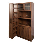 Walnut Farmhouse Pantry Cabinet with Pull-Out Storage.
