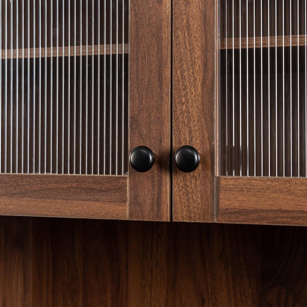 Walnut Farmhouse Pantry Cabinet with Pull-Out Storage.