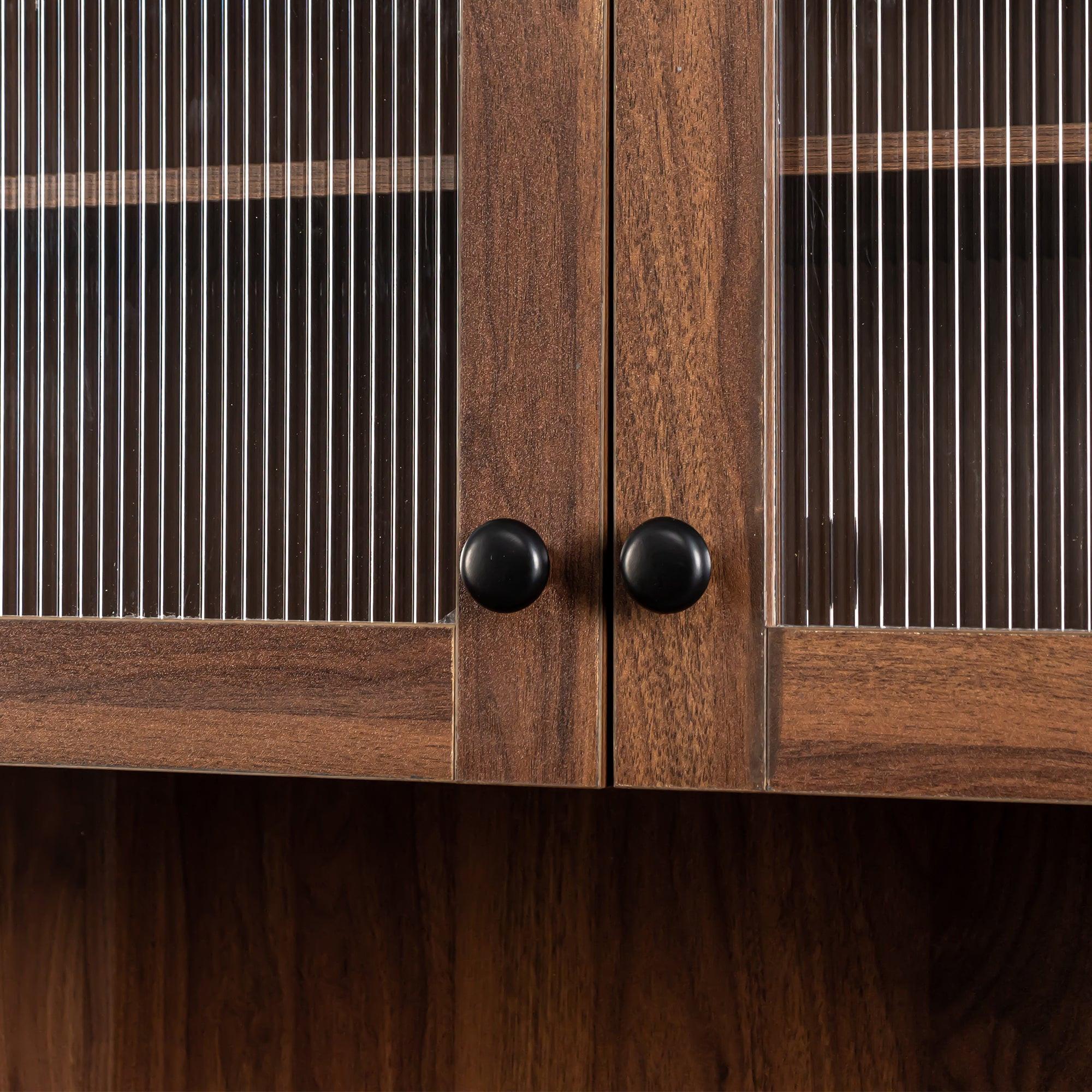 Walnut Farmhouse Pantry Cabinet with Pull-Out Storage.