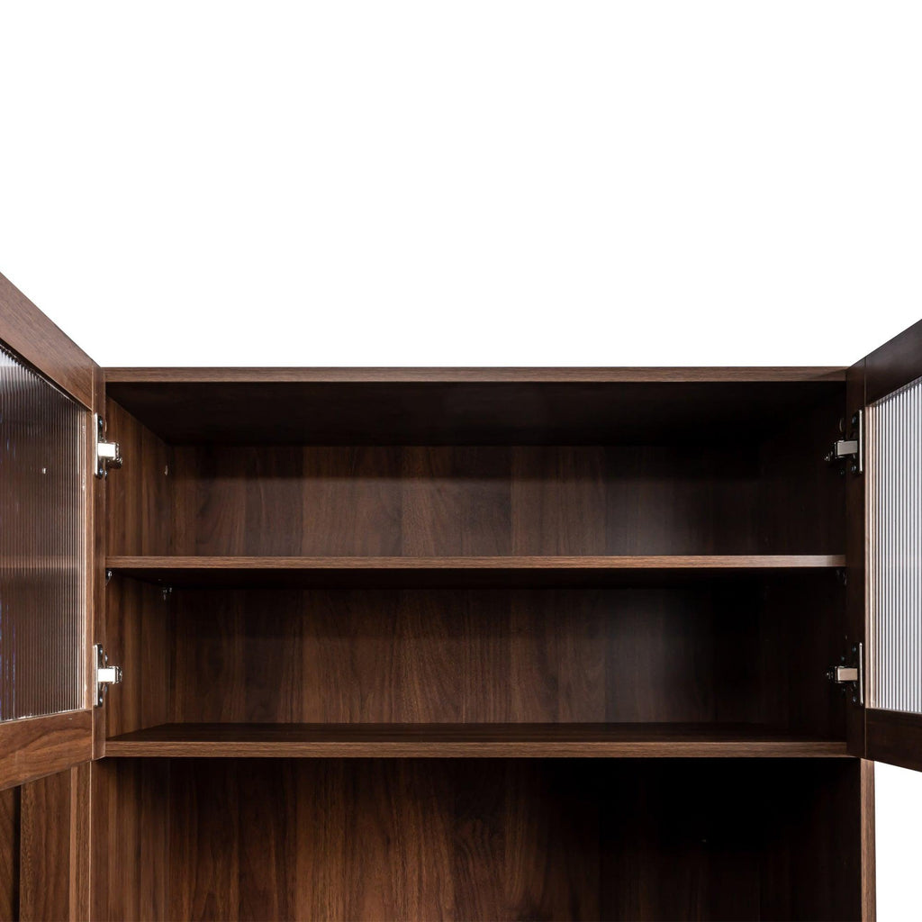 Walnut Farmhouse Pantry Cabinet with Pull-Out Storage.