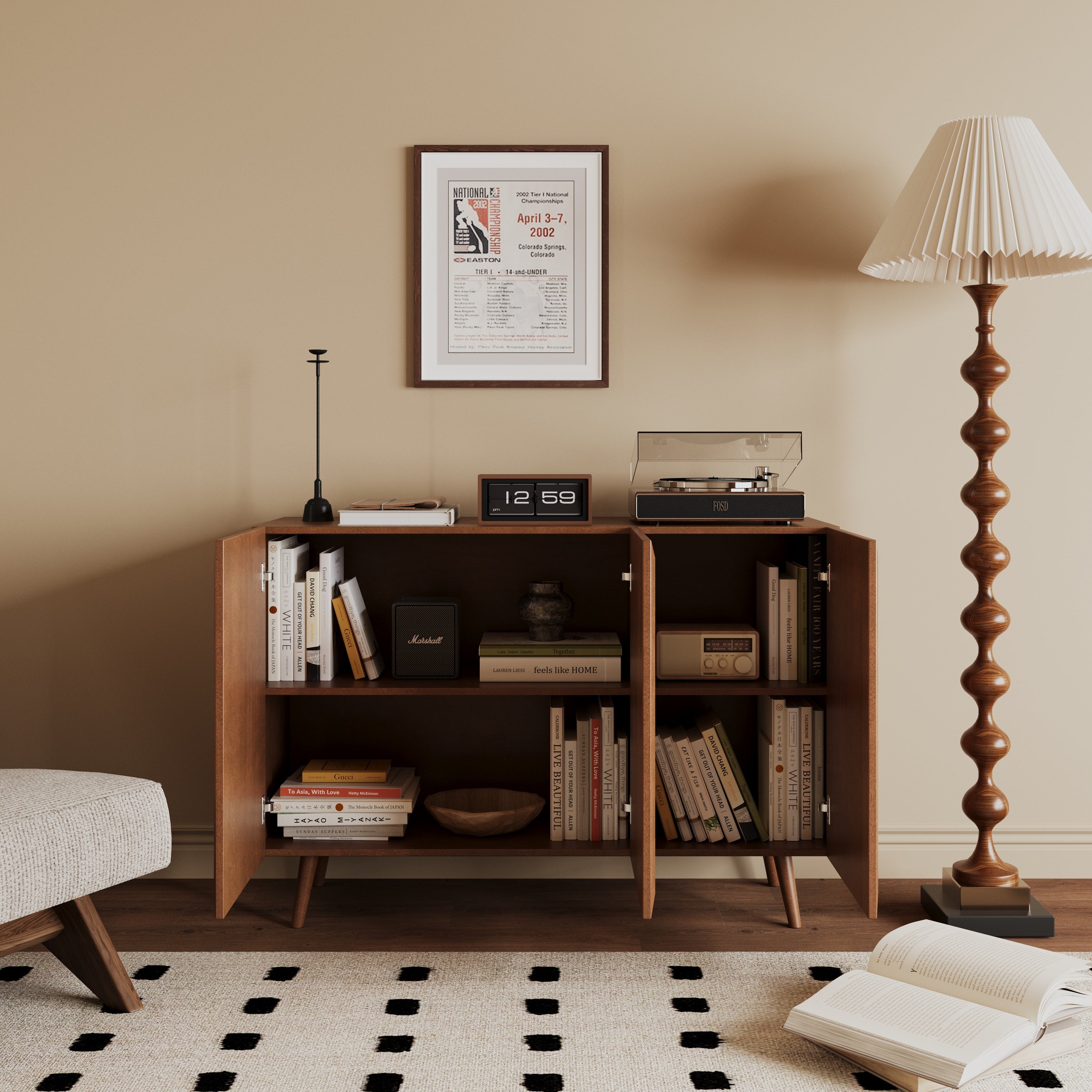 Entryway Storage Media Console Farmhouse Tv Stand Accent Buffet Sideboard Cabinet With Doors and Shelves Buffets