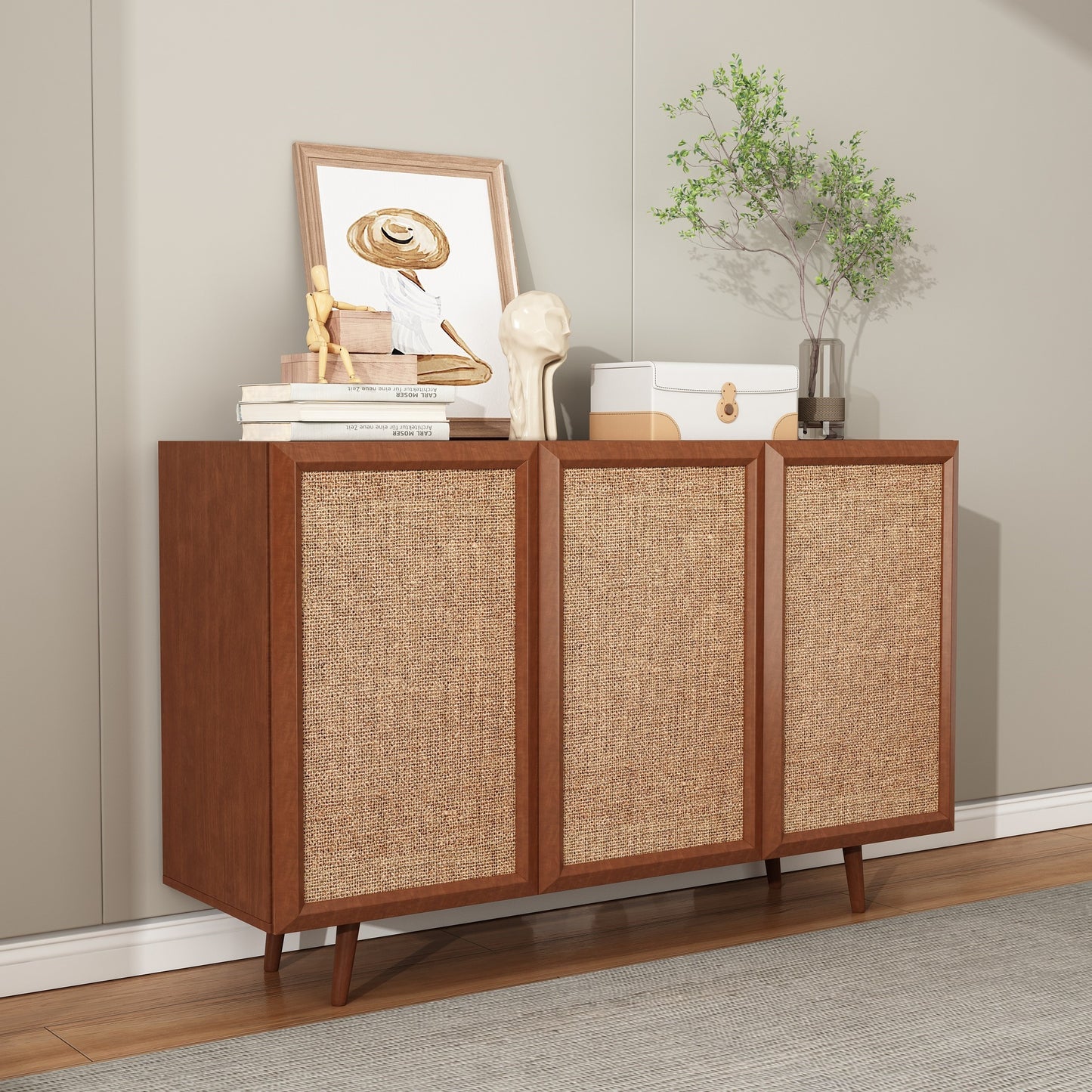 Entryway Storage Media Console Farmhouse Tv Stand Accent Buffet Sideboard Cabinet With Doors and Shelves Buffets