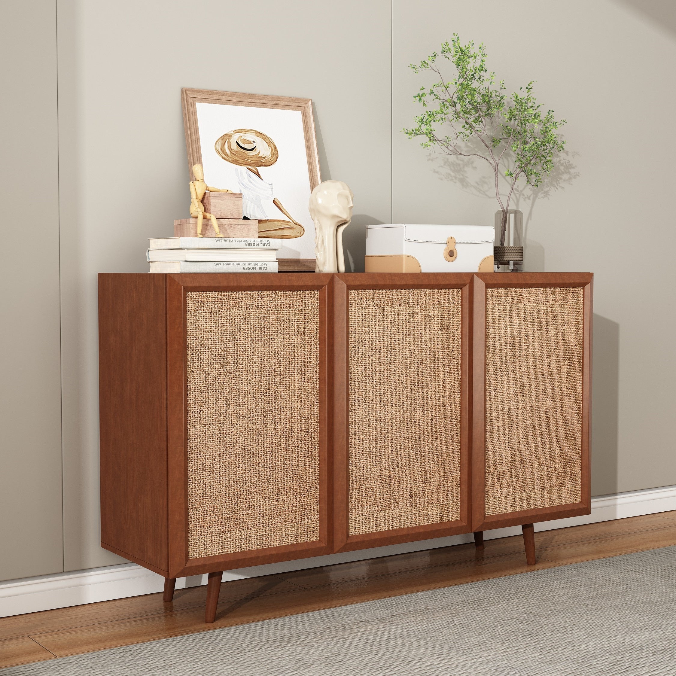 Entryway Storage Media Console Farmhouse Tv Stand Accent Buffet Sideboard Cabinet With Doors and Shelves Buffets