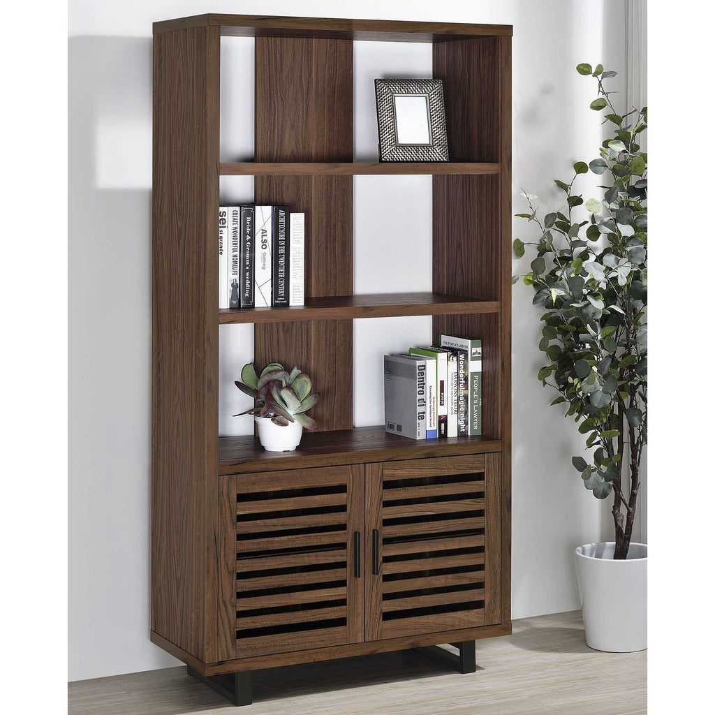 Rodger Walnut 3-shelf Cabinet Bookcase Bookshelf