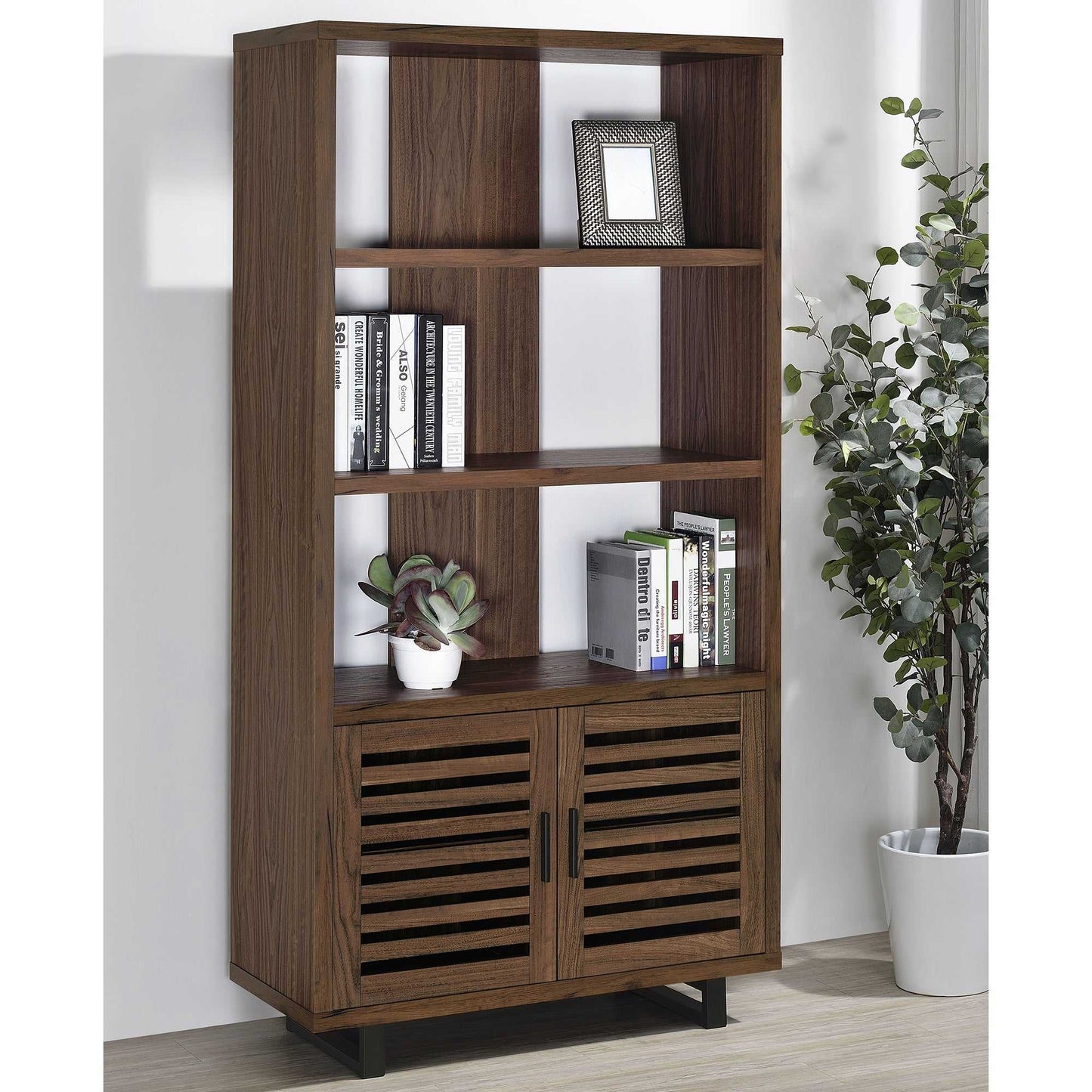 Rodger Walnut 3-shelf Cabinet Bookcase Bookshelf
