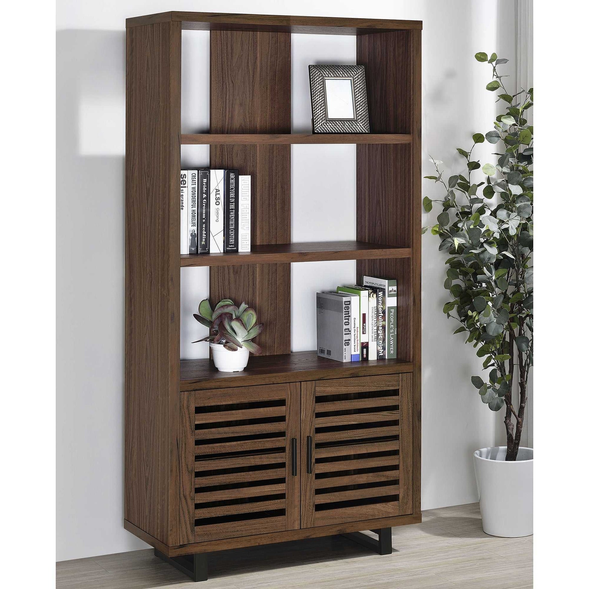 Rodger Walnut 3-shelf Cabinet Bookcase Bookshelf