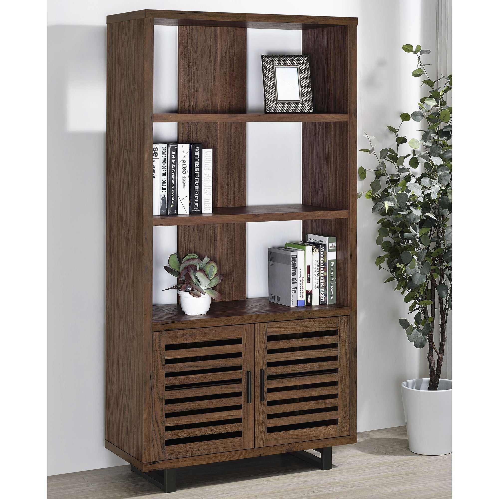 Rodger Walnut 3-shelf Cabinet Bookcase Bookshelf