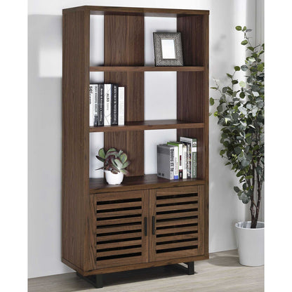 Rodger Walnut 3-shelf Cabinet Bookcase Bookshelf