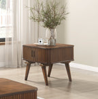 1pc Storage End Table Walnut Finish Tambour Doors Modern Living Room Furniture