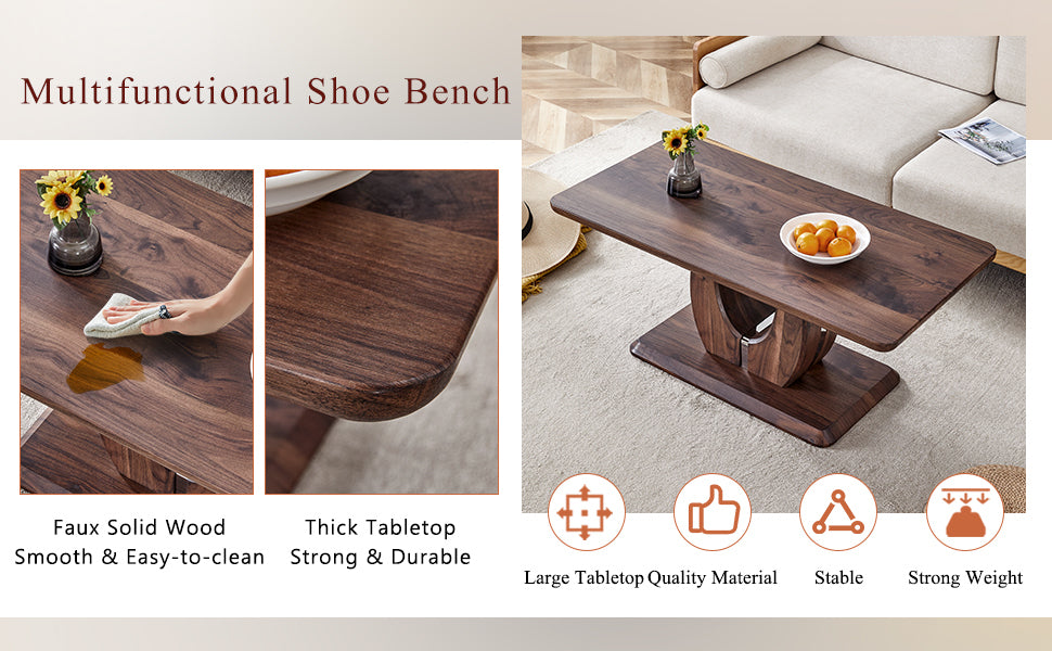 Modern Minimalist Walnut Dark Brown Texture Sticker-Patterned MDF Rectangular Coffee Table. Add a quiet and cozy atmosphere to your home.MDF coffee table,Walnut,Dark Brown textured Sticker,side table.