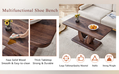 Modern Minimalist Walnut Dark Brown Texture Sticker-Patterned MDF Rectangular Coffee Table. Add a quiet and cozy atmosphere to your home.MDF coffee table,Walnut,Dark Brown textured Sticker,side table.