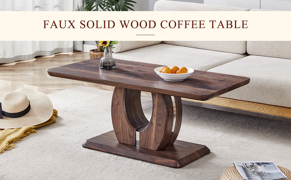 Modern Minimalist Walnut Dark Brown Texture Sticker-Patterned MDF Rectangular Coffee Table. Add a quiet and cozy atmosphere to your home.MDF coffee table,Walnut,Dark Brown textured Sticker,side table.