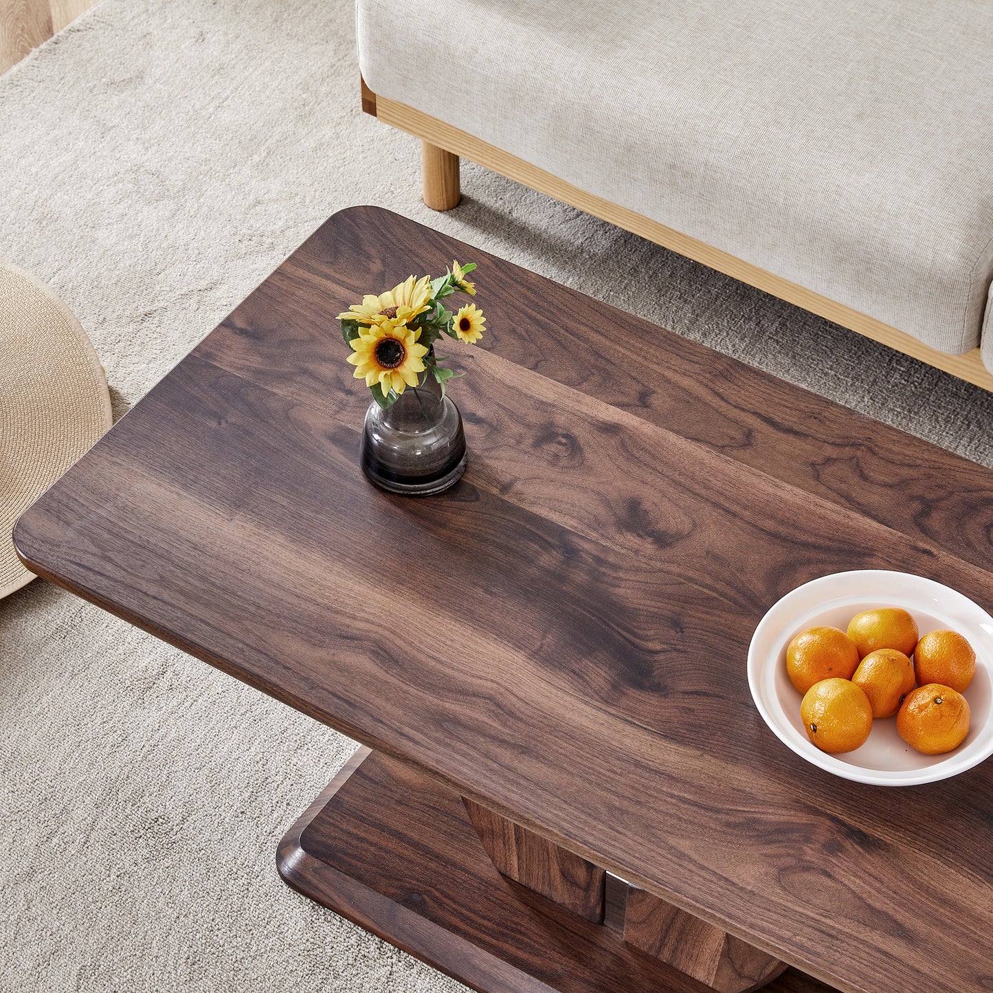 Modern Minimalist Walnut Dark Brown Texture Sticker-Patterned MDF Rectangular Coffee Table. Add a quiet and cozy atmosphere to your home.MDF coffee table,Walnut,Dark Brown textured Sticker,side table.