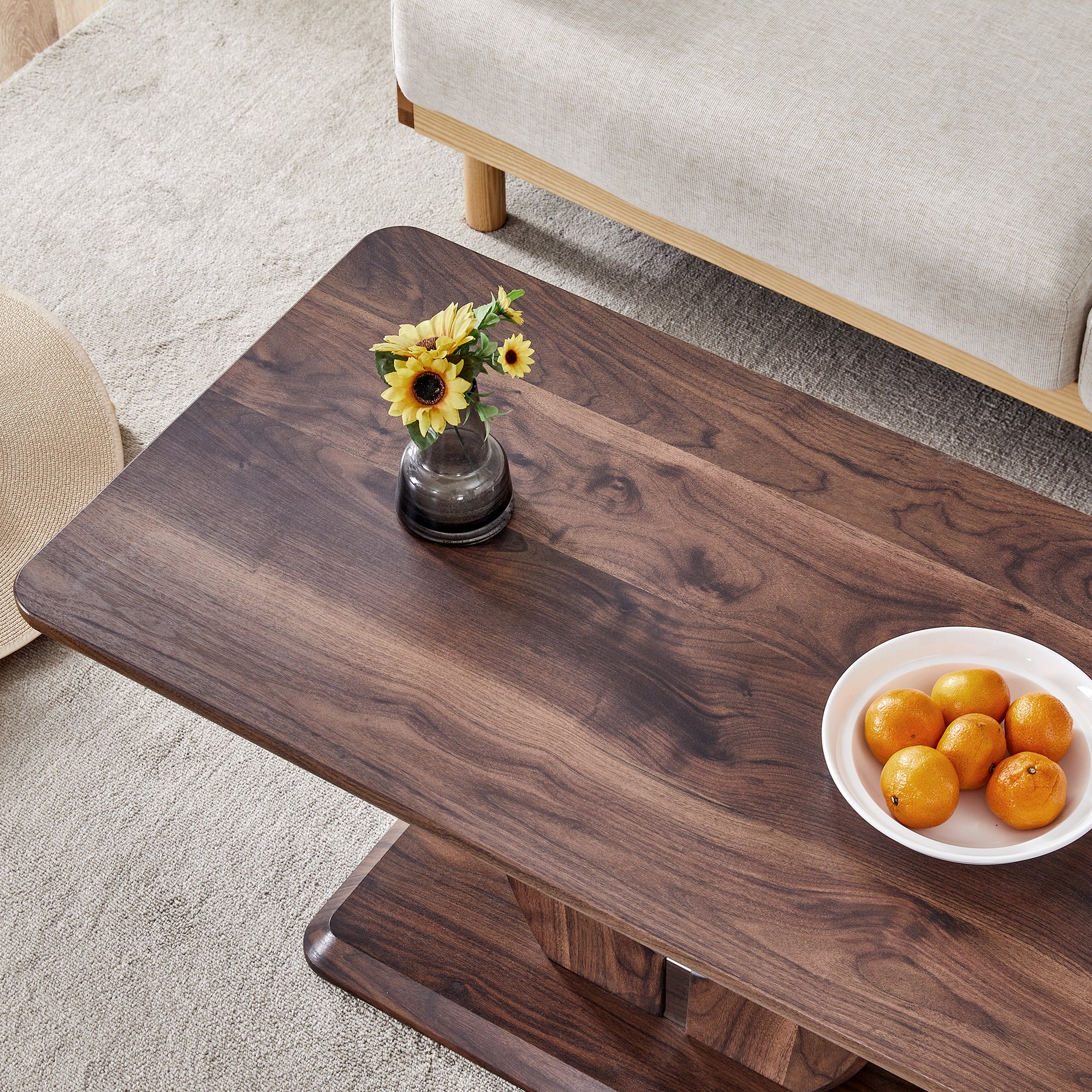 Modern Minimalist Walnut Dark Brown Texture Sticker-Patterned MDF Rectangular Coffee Table. Add a quiet and cozy atmosphere to your home.MDF coffee table,Walnut,Dark Brown textured Sticker,side table.