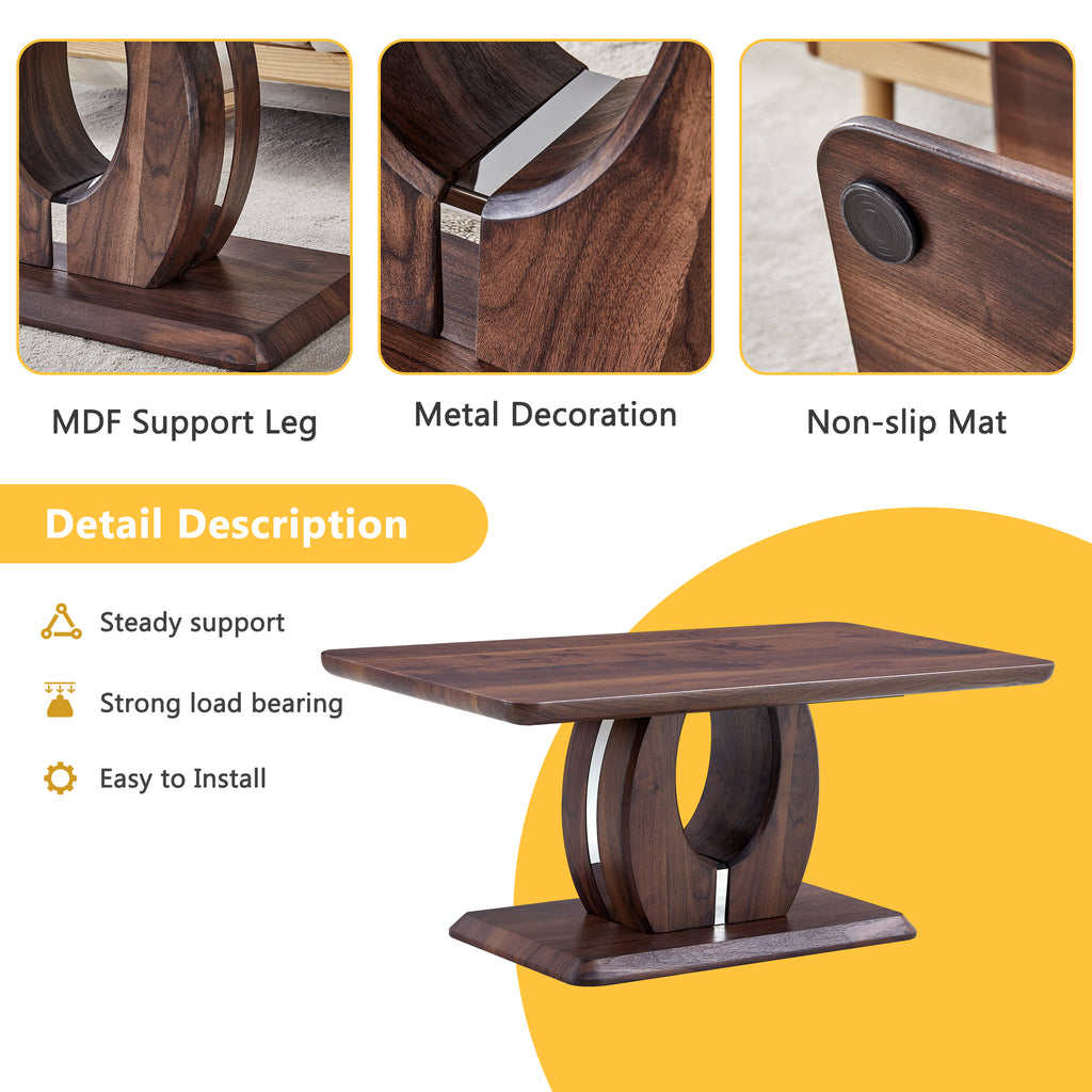 Modern Minimalist Walnut Dark Brown Texture Sticker-Patterned MDF Rectangular Coffee Table. Add a quiet and cozy atmosphere to your home.MDF coffee table,Walnut,Dark Brown textured Sticker,side table.