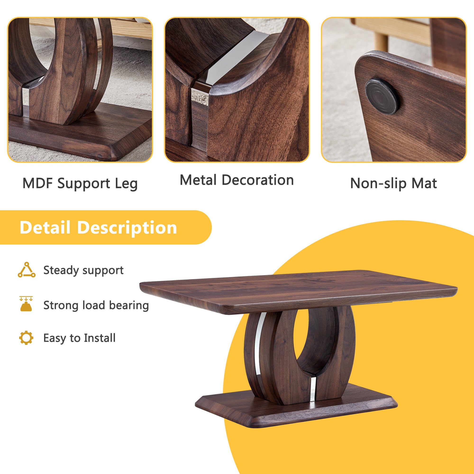 Modern Minimalist Walnut Dark Brown Texture Sticker-Patterned MDF Rectangular Coffee Table. Add a quiet and cozy atmosphere to your home.MDF coffee table,Walnut,Dark Brown textured Sticker,side table.