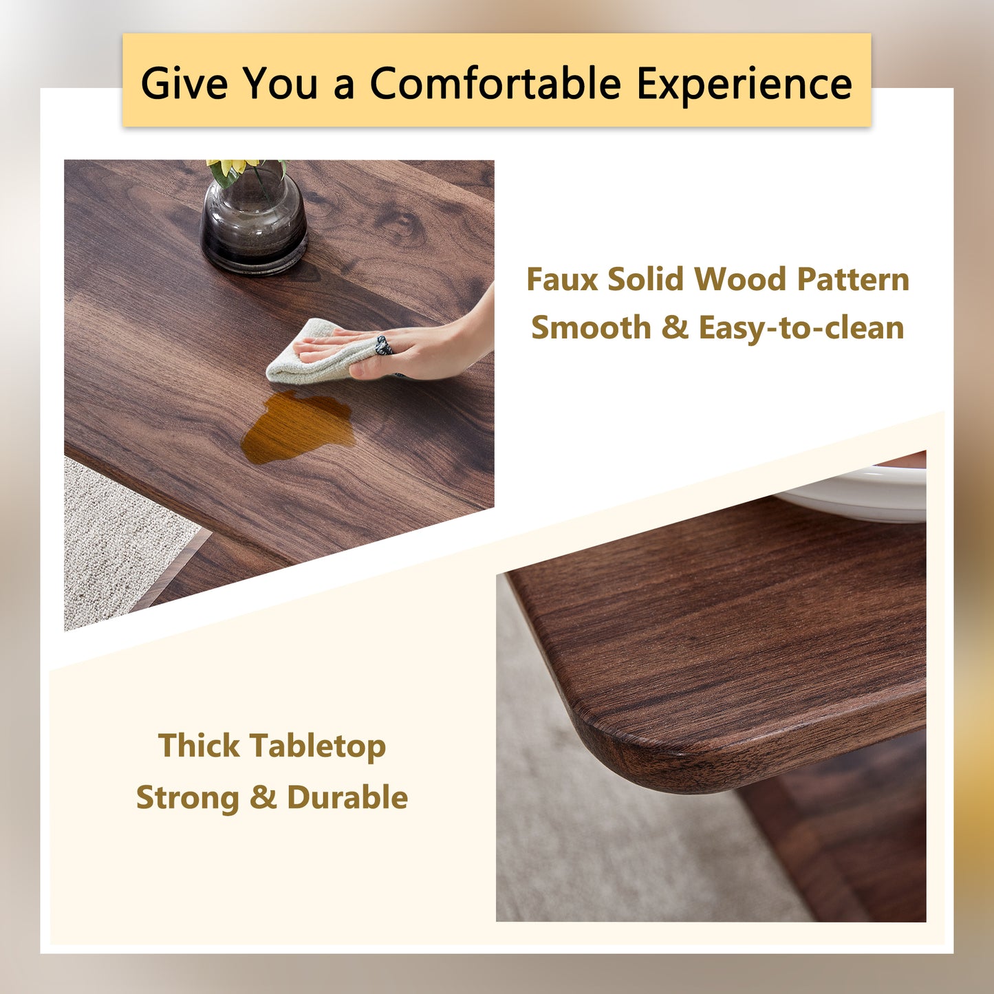 Modern Minimalist Walnut Dark Brown Texture Sticker-Patterned MDF Rectangular Coffee Table. Add a quiet and cozy atmosphere to your home.MDF coffee table,Walnut,Dark Brown textured Sticker,side table.