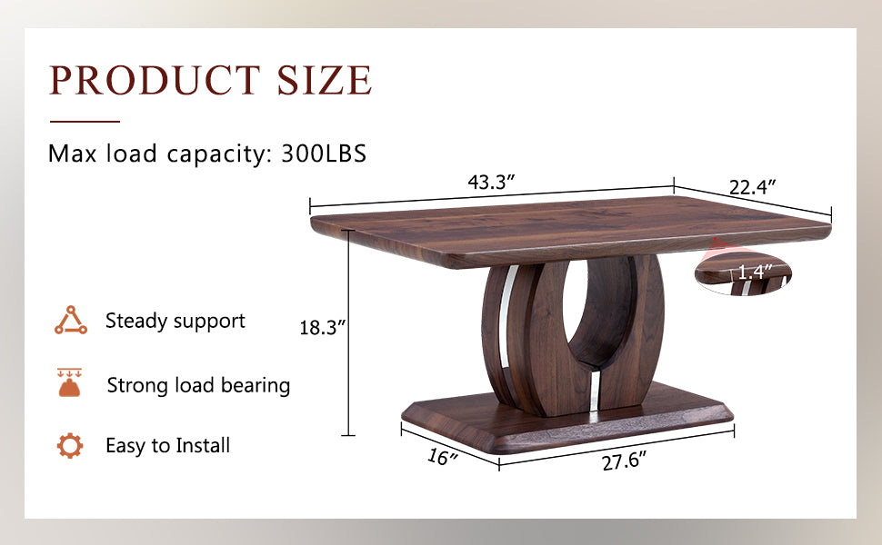 Modern Minimalist Walnut Dark Brown Texture Sticker-Patterned MDF Rectangular Coffee Table. Add a quiet and cozy atmosphere to your home.MDF coffee table,Walnut,Dark Brown textured Sticker,side table.