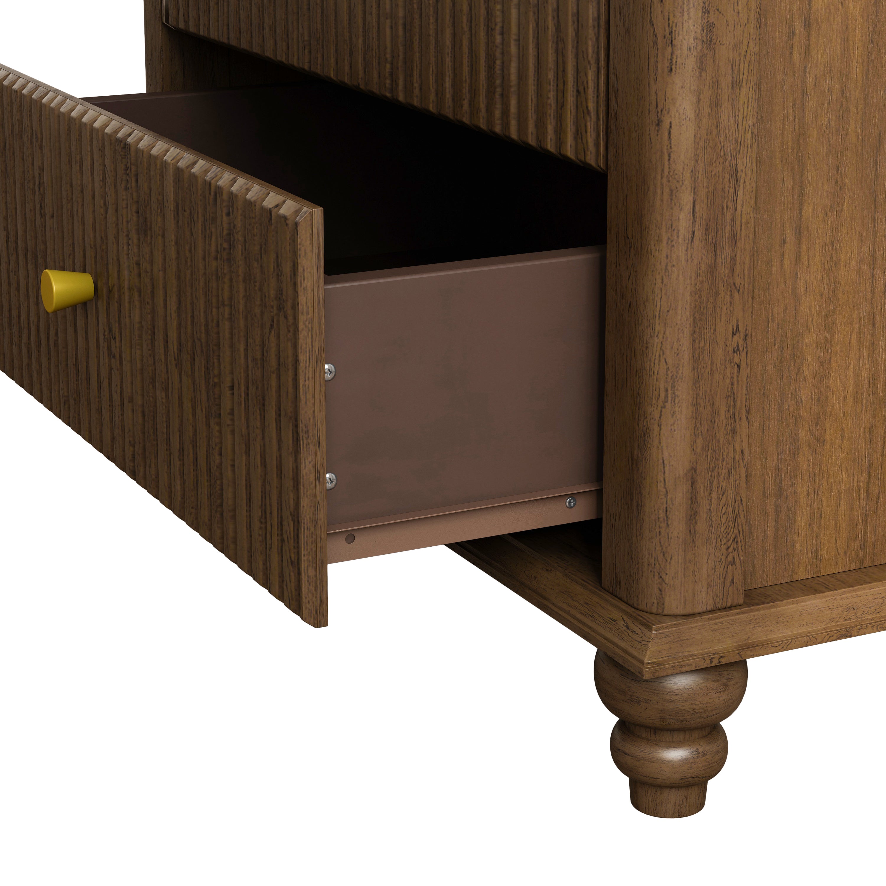 Fluted 5 Drawer Dresser, 45 Inch Tall Modern Chest of Drawers, Bedroom Dresser with Metal Handle, Wooden Drawer Organizer for Bedroom, Living Room, Hallway, Entryway, Walnut