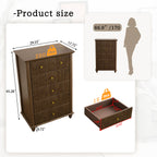 Fluted 5 Drawer Dresser, 45 Inch Tall Modern Chest of Drawers, Bedroom Dresser with Metal Handle, Wooden Drawer Organizer for Bedroom, Living Room, Hallway, Entryway, Walnut