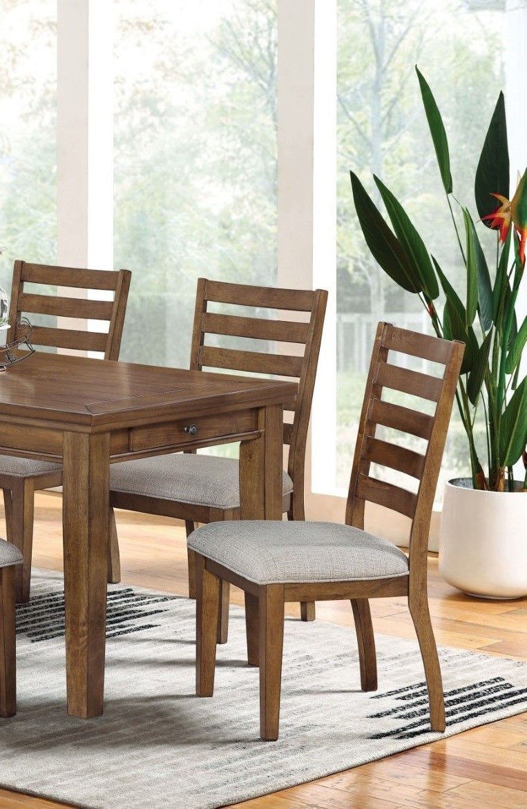 Transitional Set of 2pc Side Chairs Walnut Light Gray Ladder Back Chairs Solid wood 100% Polyester Fabric Upholstered Padded Seat Dining Room Furniture