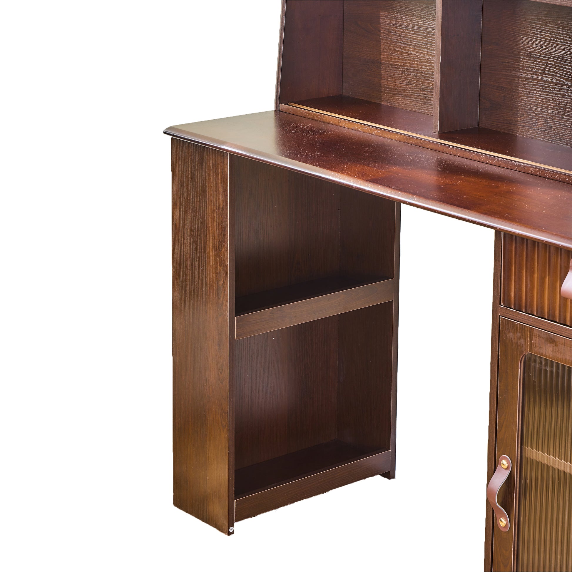 Elegant makeup vanity desk with 3 modes Adjustable Lighted Mirror,modern dressing table set with large shelves, drawer and canbinet,Walnut