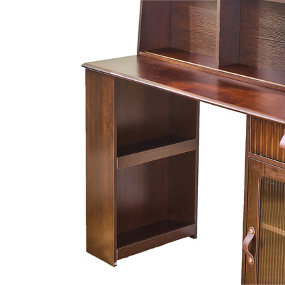 Elegant makeup vanity desk with 3 modes Adjustable Lighted Mirror,modern dressing table set with large shelves, drawer and canbinet,Walnut