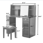 Elegant makeup vanity desk with 3 modes Adjustable Lighted Mirror,modern dressing table set with large shelves, drawer and canbinet,Walnut