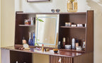 Elegant makeup vanity desk with 3 modes Adjustable Lighted Mirror,modern dressing table set with large shelves, drawer and canbinet,Walnut
