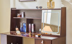 Elegant makeup vanity desk with 3 modes Adjustable Lighted Mirror,modern dressing table set with large shelves, drawer and canbinet,Walnut