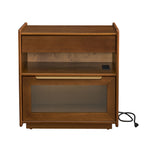 Mid Century Modern Nightstand with Charging Station & Outlet Hole & 2 Drawers, Farmhouse End Table with Open Shelf & Glass Drawer Dresser, Side Cabinet for Living Room Reception Room Dorm, Dark Walnut