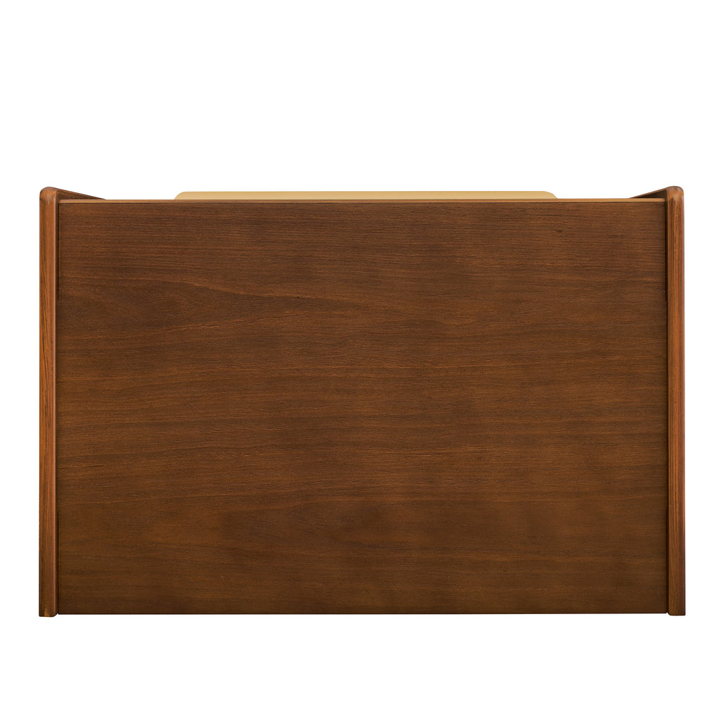 Mid Century Modern Nightstand with Charging Station & Outlet Hole & 2 Drawers, Farmhouse End Table with Open Shelf & Glass Drawer Dresser, Side Cabinet for Living Room Reception Room Dorm, Dark Walnut