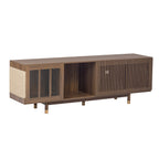 Mid-Century Modern style 2 in 1 PET FRIENDLY Walnut TV STAND Cat house With Sliding glass door flip-down